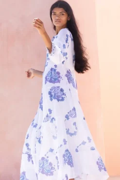 3/4 Button Maxi- Portofino Blue Maxis|Dresses