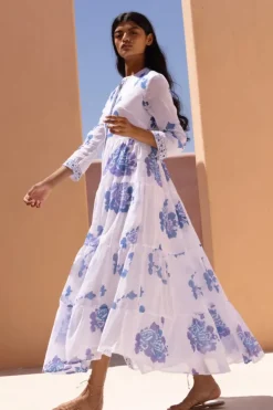 3/4 Button Maxi- Portofino Blue Maxis|Dresses