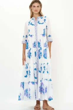 3/4 Button Maxi- Portofino Blue Maxis|Dresses