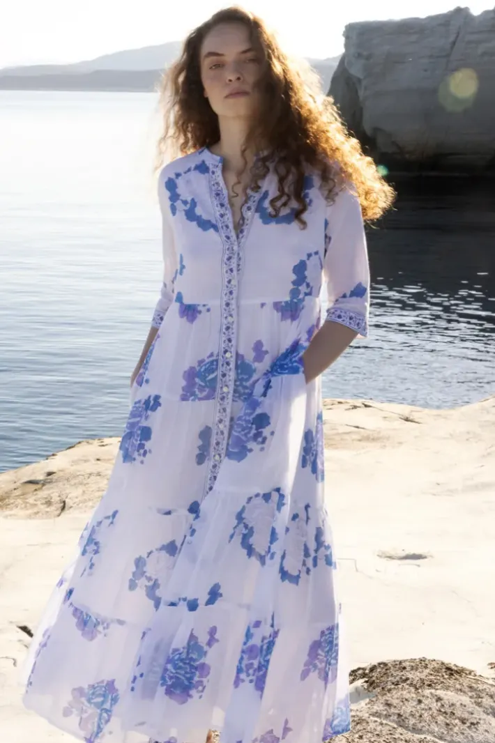 3/4 Button Maxi- Portofino Blue Maxis|Dresses