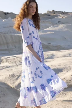3/4 Button Maxi- Portofino Blue Maxis|Dresses