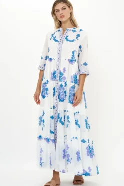 3/4 Button Maxi- Portofino Blue Maxis|Dresses