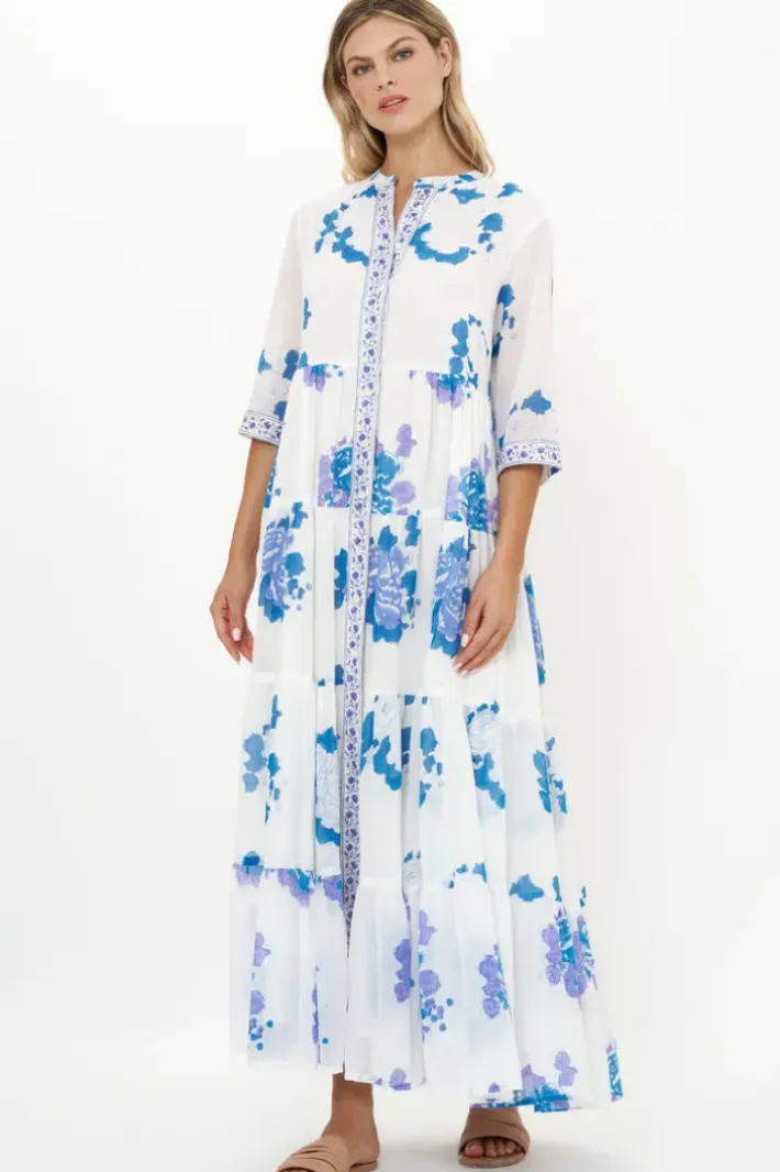 3/4 Button Maxi- Portofino Blue Maxis|Dresses