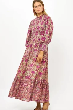 Hot 3/4 Smocked Top Maxi- Matera Pink Maxis