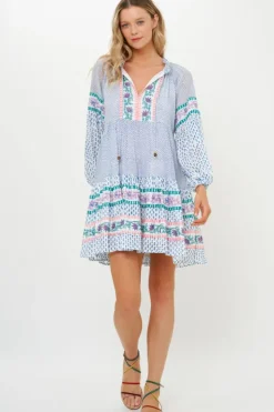 New Balloon Sleeve Short- Jungi Blue Short & Mini Dresses|Dresses