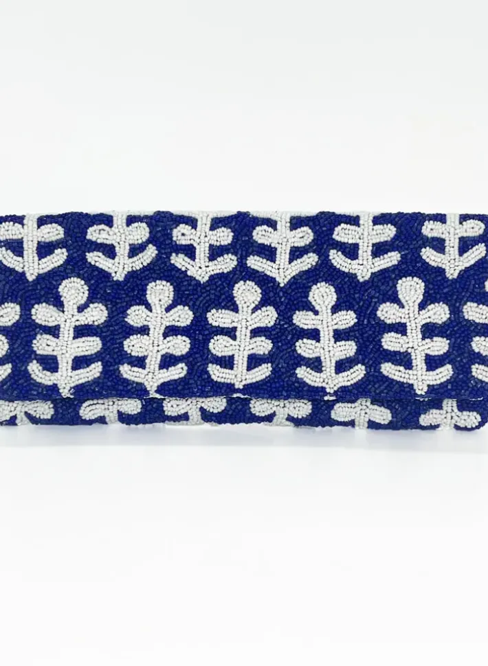 Clearance Beaded Clutch- Fern Navy White Accessories|Bags