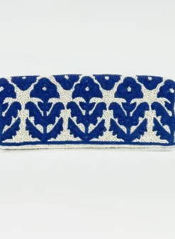 Sale Beaded Clutch- Marigold White Navy Accessories|Bags
