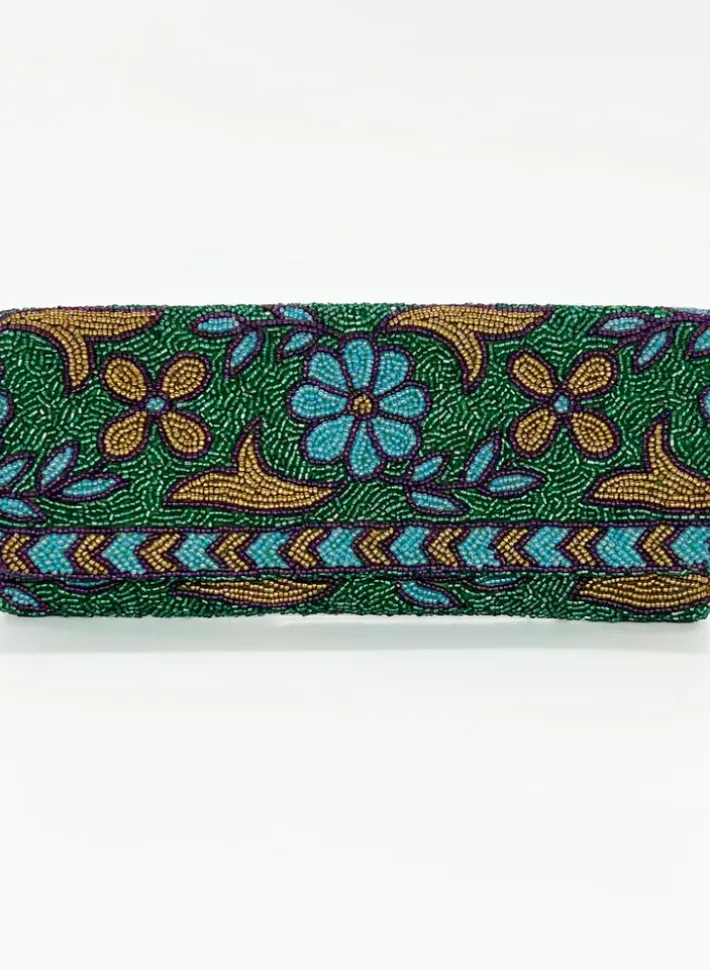 Hot Beaded Clutch- Regent Green Gold Accessories|Bags