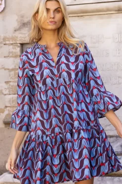 New Bell Sleeve Tiered Mini- Tulip Red Short & Mini Dresses