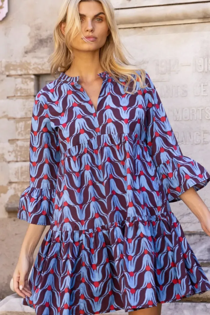 New Bell Sleeve Tiered Mini- Tulip Red Short & Mini Dresses