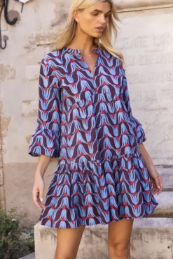 New Bell Sleeve Tiered Mini- Tulip Red Short & Mini Dresses