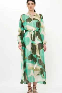 Hot Belted Long Sleeve Shift Maxi- Ginkgo Green Maxis|Dresses