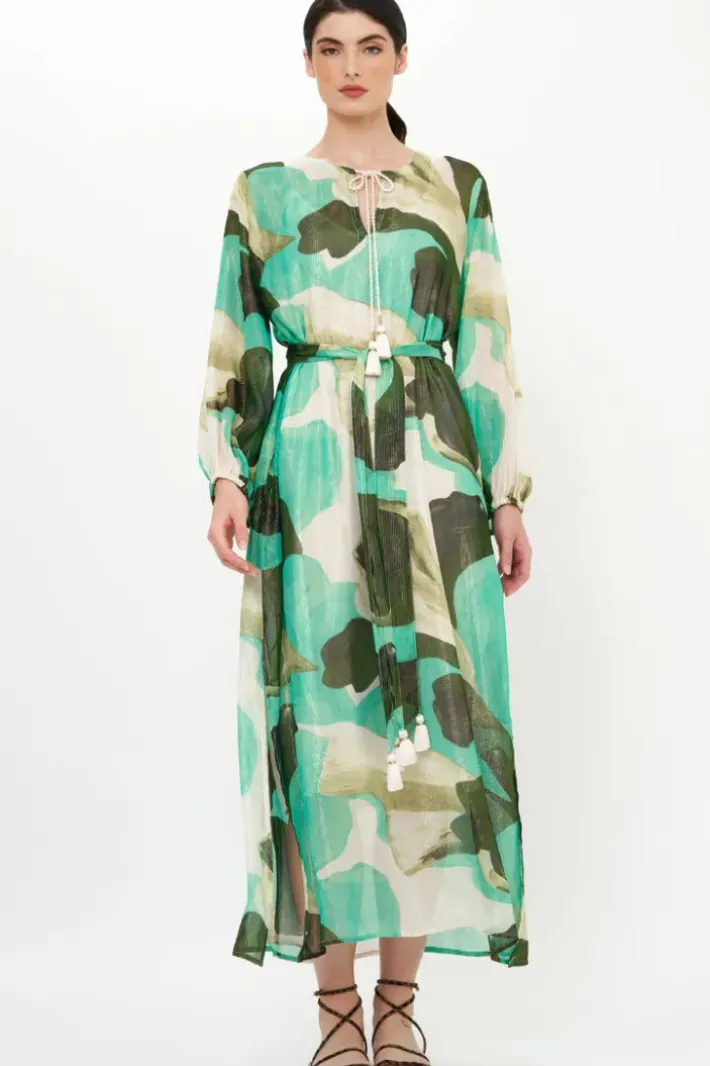 Hot Belted Long Sleeve Shift Maxi- Ginkgo Green Maxis|Dresses