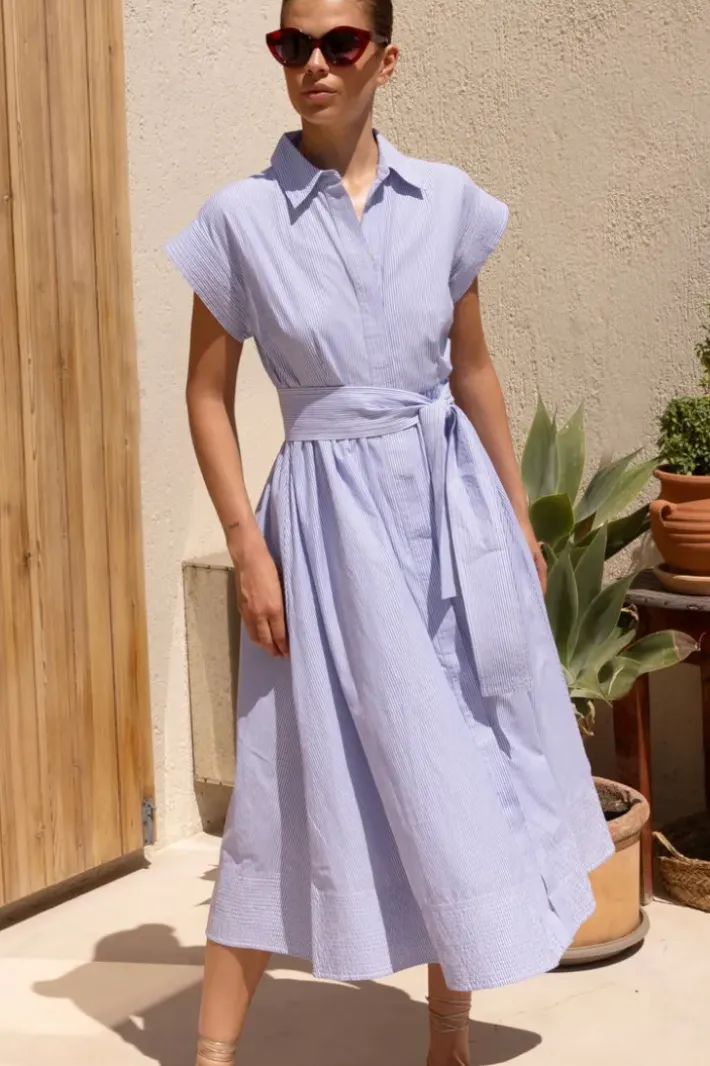 Best Belted Shirt Dress- Chatham Blue Maxis|Dresses