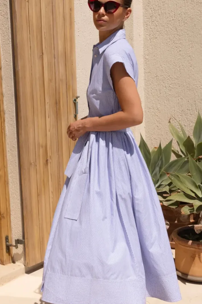 Best Belted Shirt Dress- Chatham Blue Maxis|Dresses