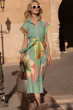 Best Belted Shirt Dress- Hibiscus Sage Maxis|Dresses