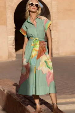 Best Belted Shirt Dress- Hibiscus Sage Maxis|Dresses