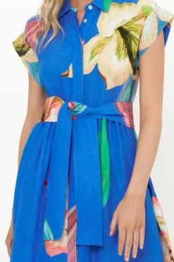 Online Belted Shirt Dress- Hibiscus Blue Maxis|Dresses