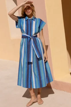 Outlet Belted Shirt Dress- Meko Blue Maxis|Dresses
