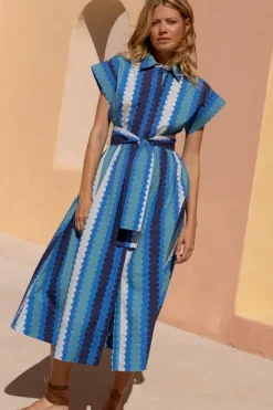 Outlet Belted Shirt Dress- Meko Blue Maxis|Dresses