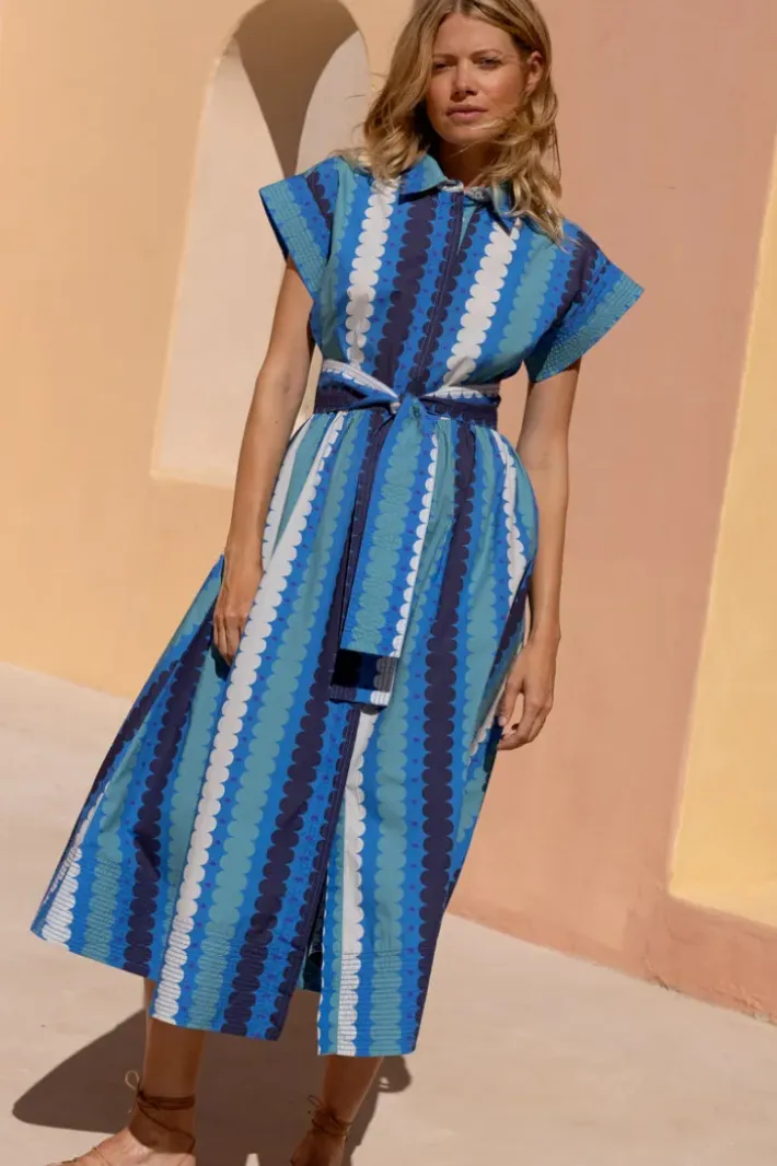Outlet Belted Shirt Dress- Meko Blue Maxis|Dresses