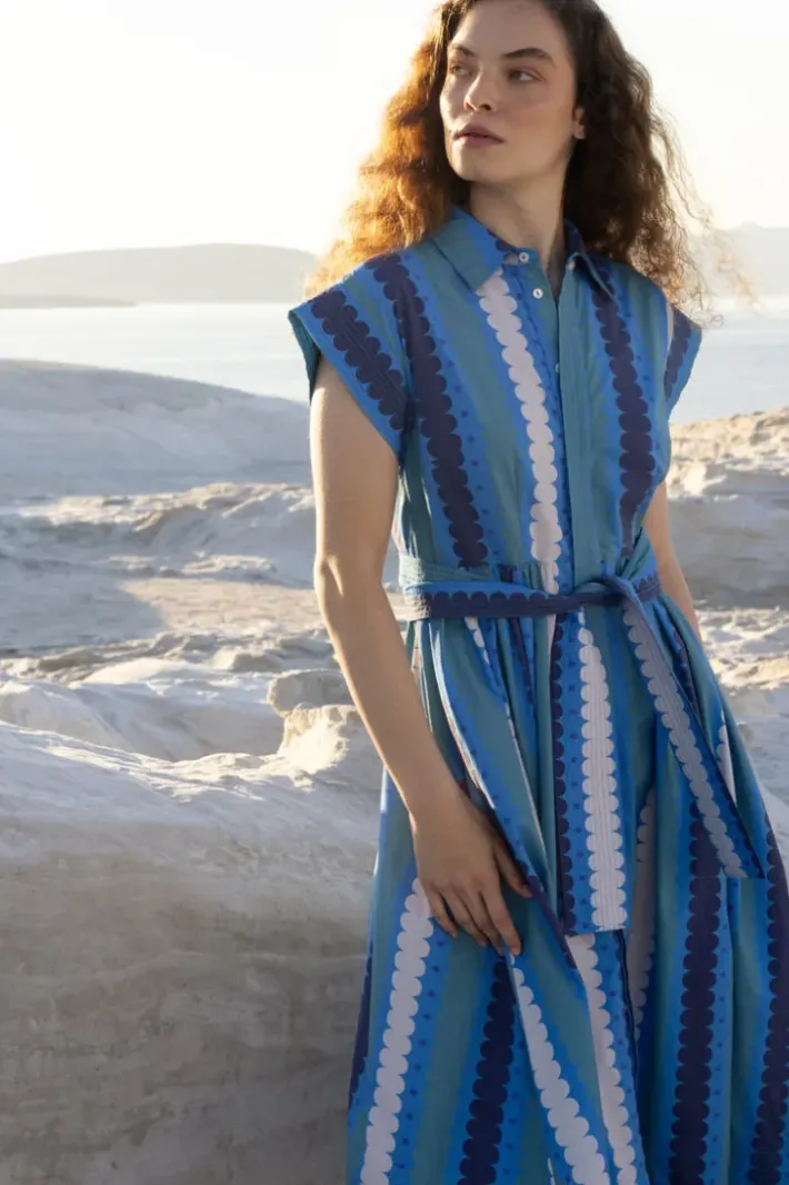 Outlet Belted Shirt Dress- Meko Blue Maxis|Dresses