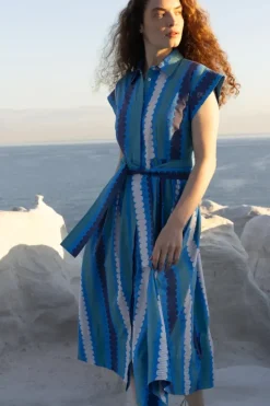 Outlet Belted Shirt Dress- Meko Blue Maxis|Dresses