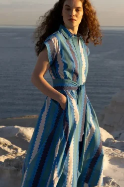 Outlet Belted Shirt Dress- Meko Blue Maxis|Dresses