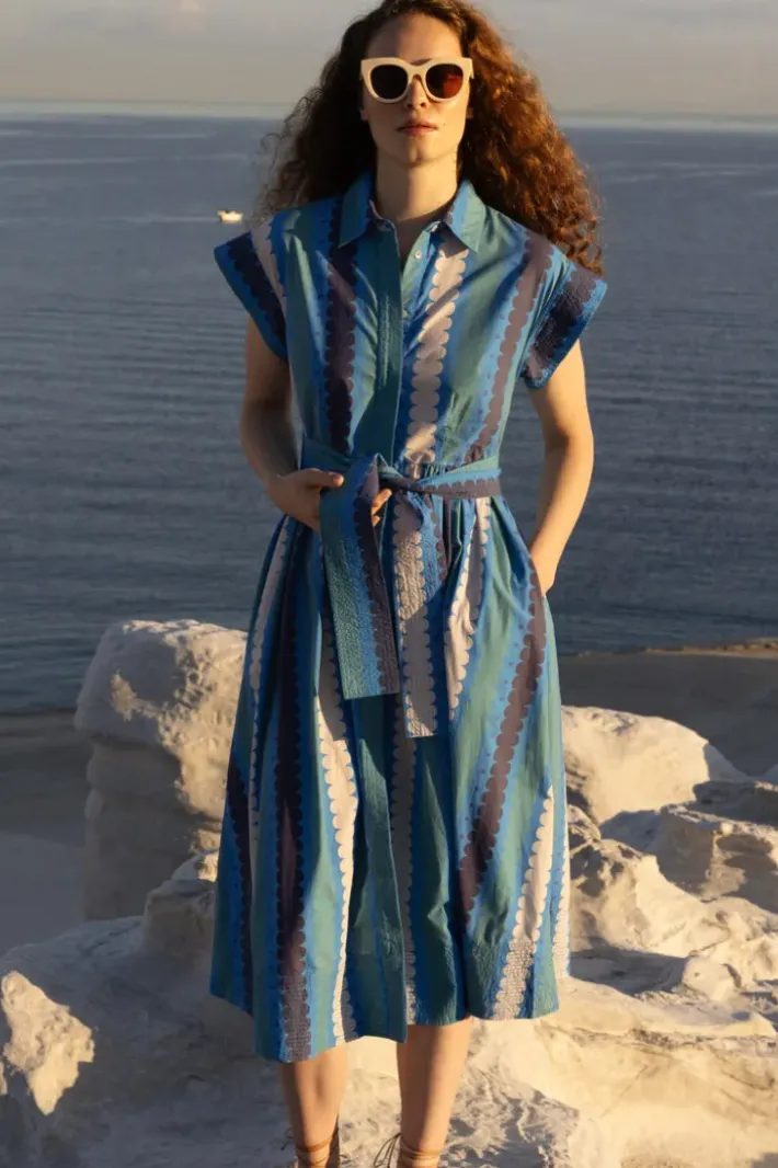 Outlet Belted Shirt Dress- Meko Blue Maxis|Dresses