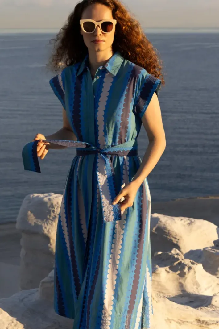 Outlet Belted Shirt Dress- Meko Blue Maxis|Dresses