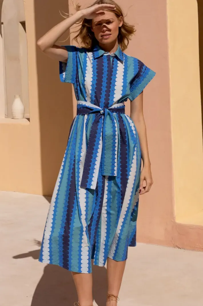 Outlet Belted Shirt Dress- Meko Blue Maxis|Dresses