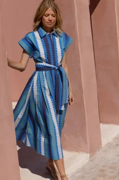 Outlet Belted Shirt Dress- Meko Blue Maxis|Dresses