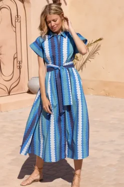 Outlet Belted Shirt Dress- Meko Blue Maxis|Dresses