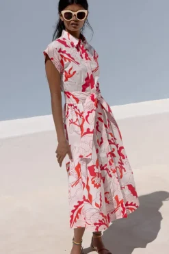 New Belted Shirt Dress- Orchid Red Midis|Maxis
