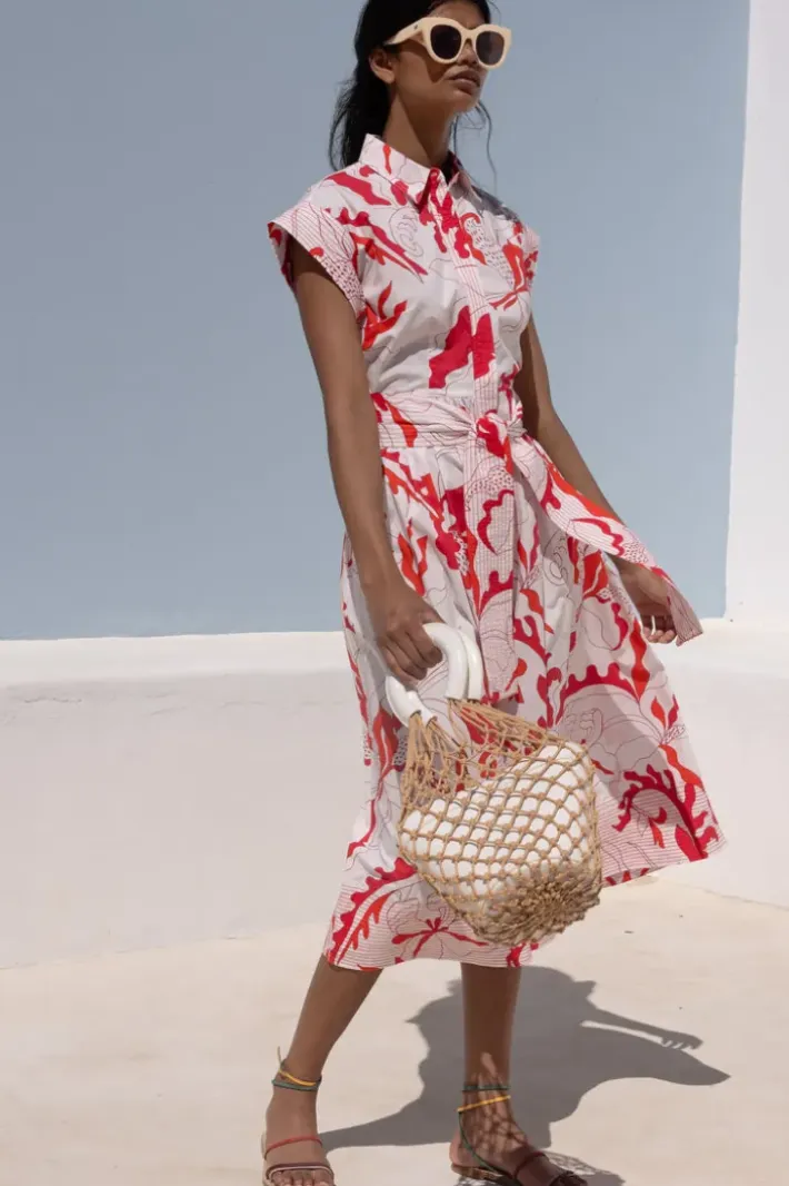 New Belted Shirt Dress- Orchid Red Midis|Maxis
