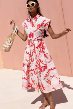 New Belted Shirt Dress- Orchid Red Midis|Maxis