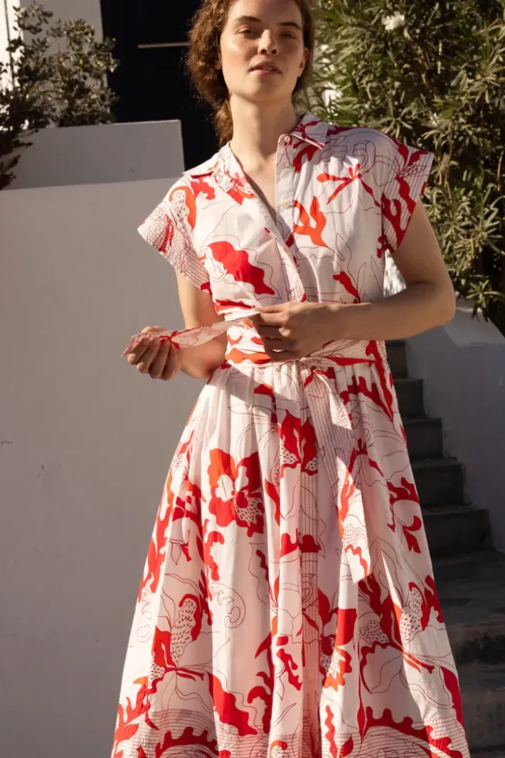 New Belted Shirt Dress- Orchid Red Midis|Maxis