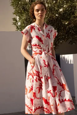 New Belted Shirt Dress- Orchid Red Midis|Maxis