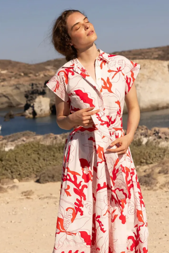 New Belted Shirt Dress- Orchid Red Midis|Maxis