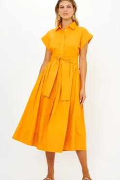 Outlet Belted Shirt Dress- Tuki Marigold Midis|Maxis