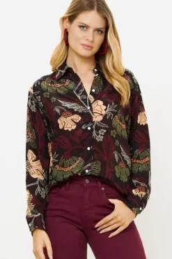 Hot Button Down Blouse- Turin Wine Matching Sets|Tops