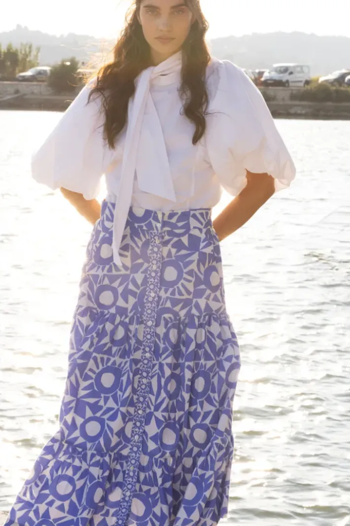 Hot Button Front Skirt- Eclipse Blue Skirts