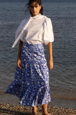 Hot Button Front Skirt- Eclipse Blue Skirts