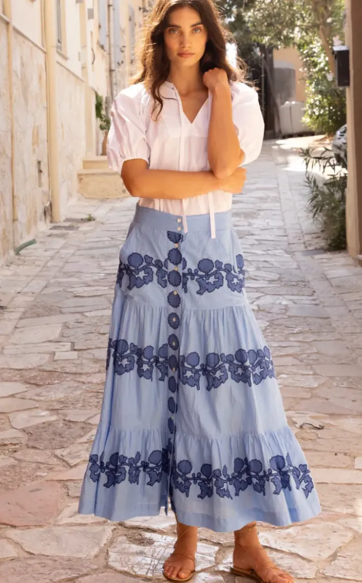 Outlet Button Front Skirt- Tangier Blue Skirts