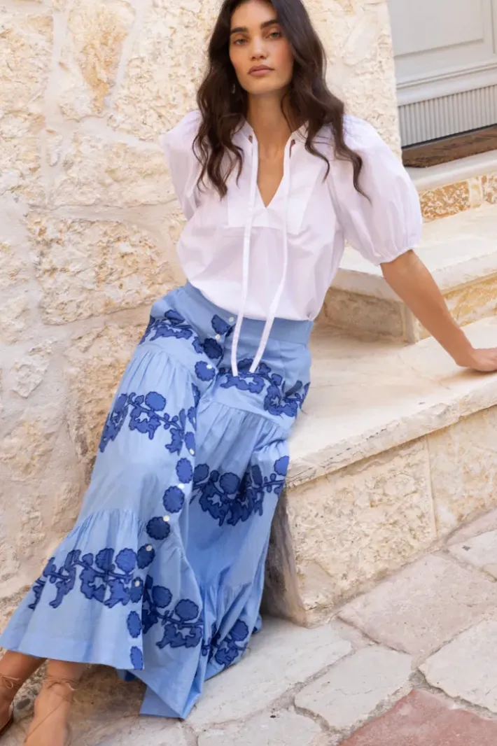 Outlet Button Front Skirt- Tangier Blue Skirts
