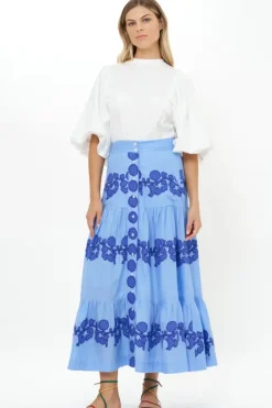 Outlet Button Front Skirt- Tangier Blue Skirts