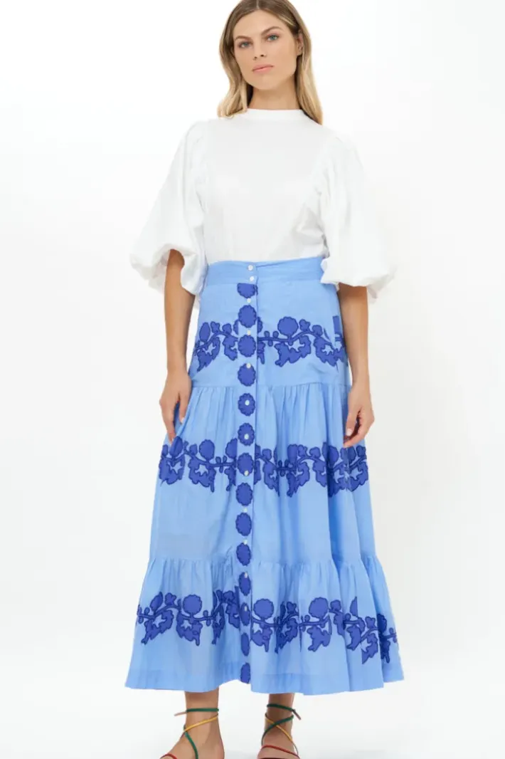 Outlet Button Front Skirt- Tangier Blue Skirts