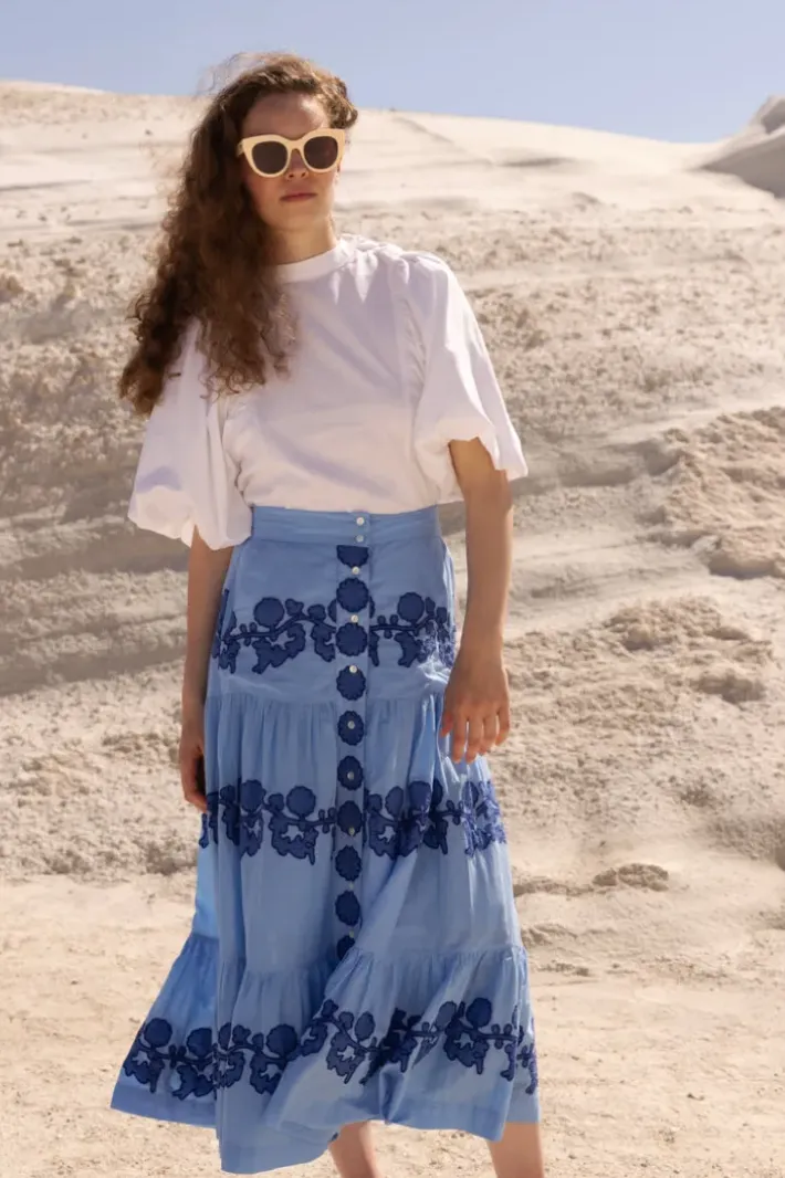 Outlet Button Front Skirt- Tangier Blue Skirts