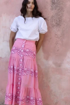 Clearance Button Front Skirt- Tangier Pink Skirts
