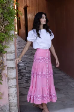 Clearance Button Front Skirt- Tangier Pink Skirts